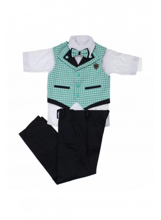 Erkek Çocuk Ekose Yelekli Smokin Takım Elbise 037-216602-040