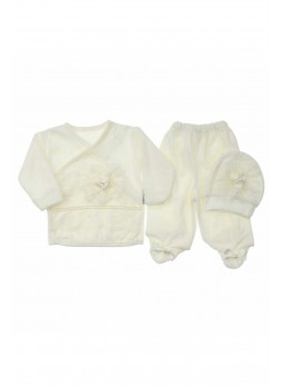 Kız Bebek İnci Taşlı 3lü Zıbın Set 037-454123-028