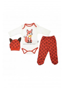 Modakids Erkek Bebek Tilkili 3 lü Zıbın Takım 037-886244-007