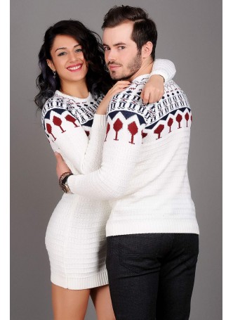 Beyaz Sevgili Kombini Lacivert Bordo Desenli