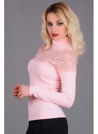 Dantel Küpürlü Balıkçı Pembe Bluz