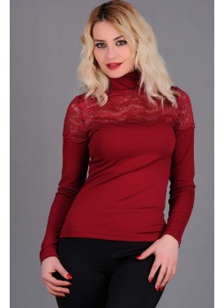 Dantel Küpürlü Balıkçı Bordo Bluz