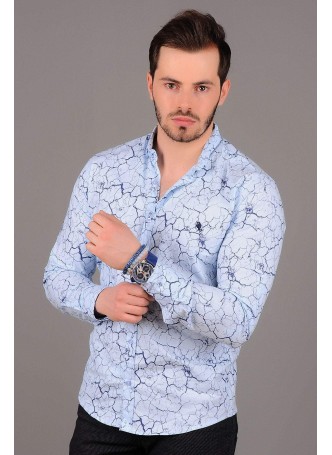 Çatlak Desenli Mavi Gömlek
