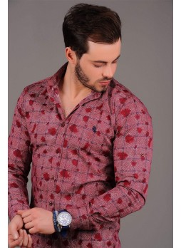 Lacivert Çizgili Bordo Gömlek