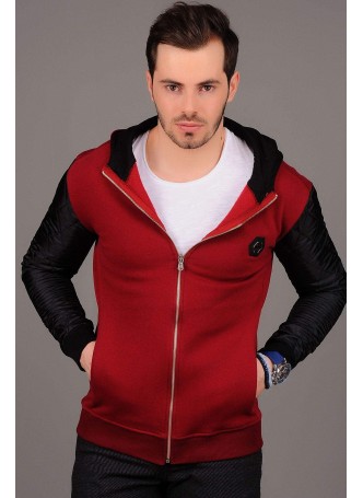 Kollar Siyah Kapşonlu Kırmızı Ceket 