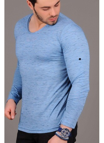 Geniş Yaka Açık Mavi Sweat