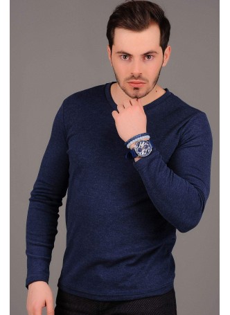 V Yaka Lacivert Sweat