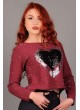 Pullu Kalp Desenli Bordo Sweat