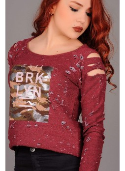Omuz Kesikli Bordo Sweat