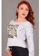 Omuz Kesik Baskılı Gri Sweat