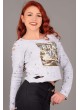 Omuz Kesik Baskılı Gri Sweat