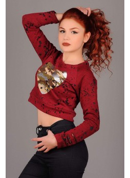 Kalp Baskılı Bordo Sweat