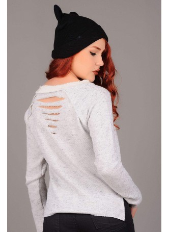 Sırt Kesikli Gri Sweat