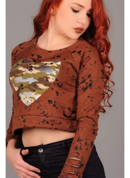 Kalp Baskılı Kahve Sweat