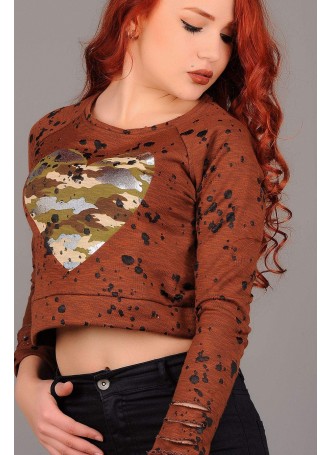 Kalp Baskılı Kahve Sweat
