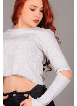 Kol Kesik Gri Kısa Sweat