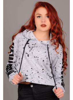 Siyah Benekli Kapşonlu Sweat