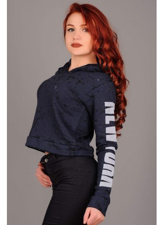 Siyah Benekli Kapşonlu Lacivert Sweat