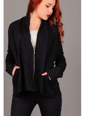 Fermuarlı Salaş Siyah Hırka