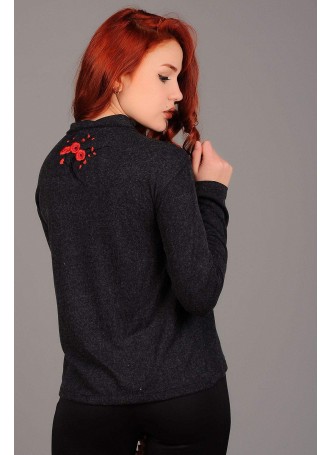 Tül Yaka İşlemeli Füme Bluz