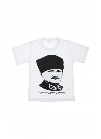 Unisex Çocuk Atatürk Baskılı Beyaz Tshirt 019-1923-027