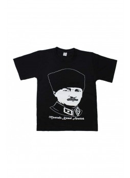 Unisex Çocuk Atatürk Baskılı Siyah Tshirt 019-1923-038