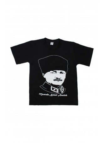 Unisex Çocuk Atatürk Baskılı Siyah Tshirt 019-1923-038