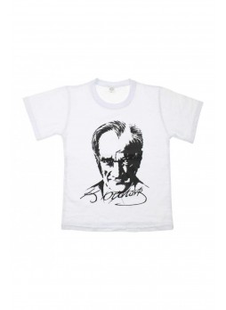 Unisex Çocuk Atatürk Baskılı Beyaz Tshirt 019-1924-027