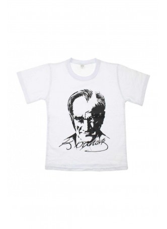 Unisex Çocuk Atatürk Baskılı Beyaz Tshirt 019-1924-027
