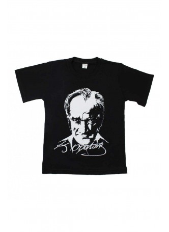 Unisex Çocuk Atatürk Baskılı Siyah Tshirt 019-1924-038