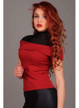 Tül Balıkçı Yaka Kırmızı Bluz
