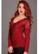 Dantel Küpürlü V Yaka Bordo Bluz