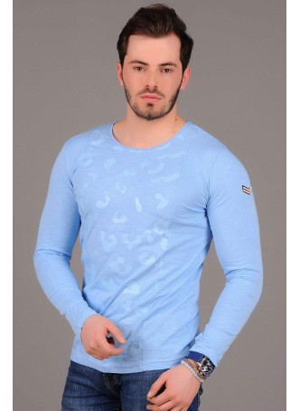 Apoletli Desenli Açık Mavi Sweat