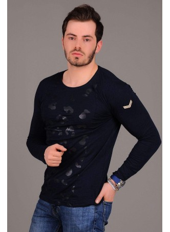 Apoletli Desenli Lacivert Sweat