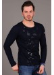 Apoletli Desenli Lacivert Sweat