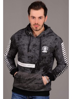 Kol Çizgili Kapşonlu Füme Sweat