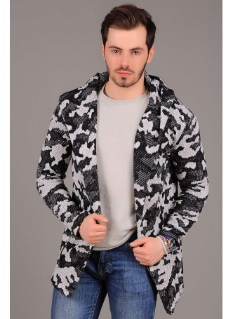 Füme Beyaz Kapşonlu Kamuflaj Hırka