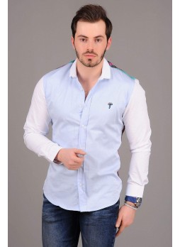 Sırt Renkli Ekoseli Açık Mavi Gömlek