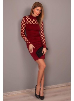 Petek Kesim Bordo Elbise
