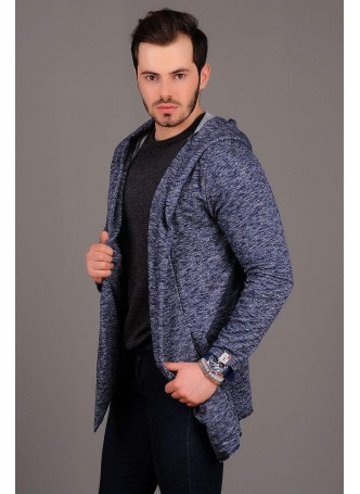 Kapşonlu Uzun Mavi Hırka