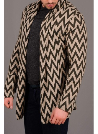 Zigzag Desenli Haki Krem Hırka