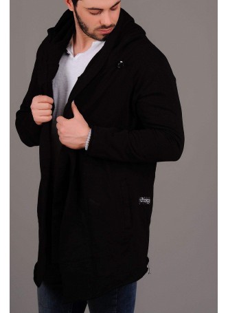 Kapşonlu Salaş Siyah Hırka