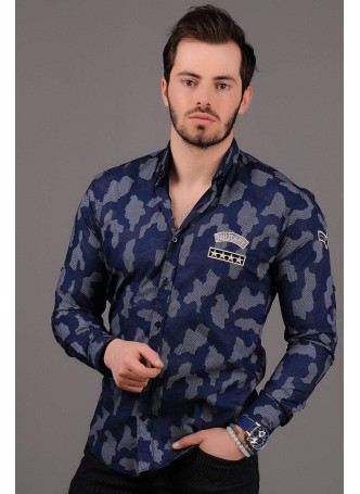 Kamuflaj Military Mavi Gömlek