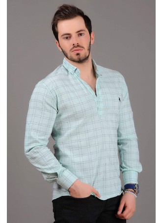 Oxford Yaka Çizigili Açık Yeşil Gömlek