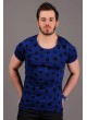 Kare Desenli Mavi T-shirt