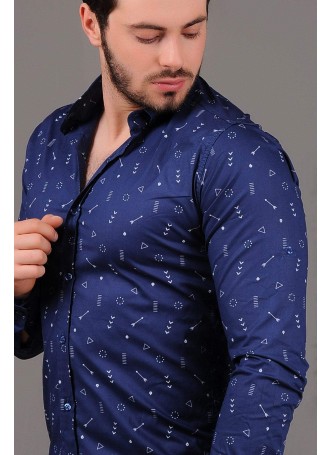 Sembol Desenli Mavi Gömlek