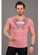 Çizgili Göğsü Desenli Turuncu Gri T-shirt