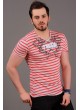 Çizgili Göğsü Desenli Turuncu Gri T-shirt
