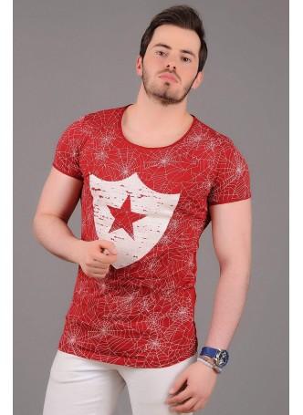 Yıldız Baskılı Kırmızı T-Shirt