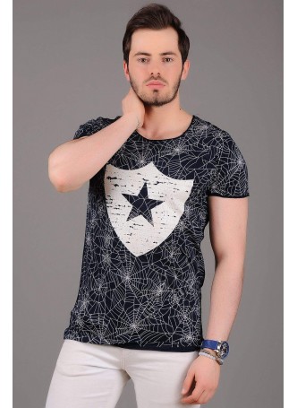 Yıldız Baskılı Lacivert T-Shirt